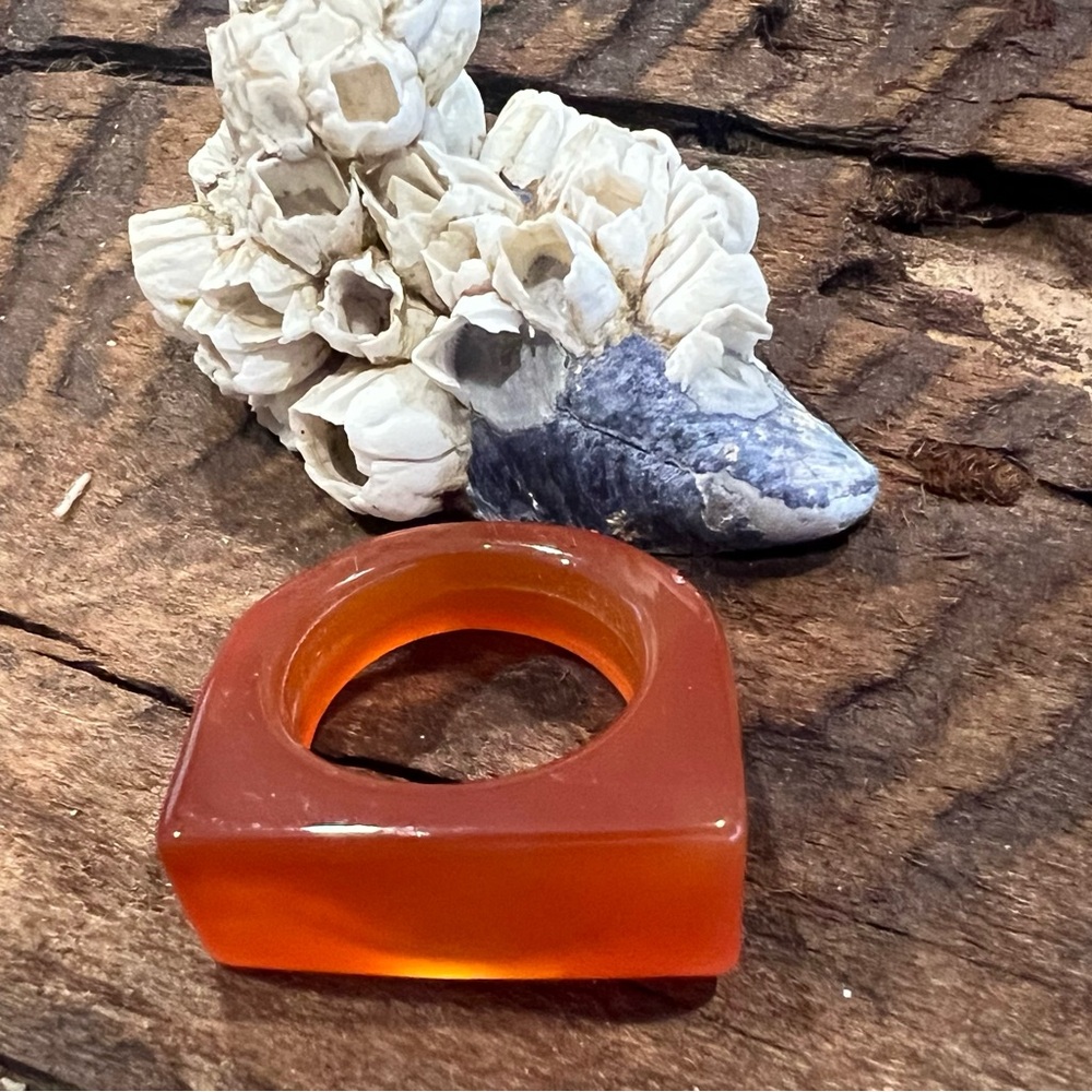 Artisan Orange Carnelian Ring Modern Gemstone Glass Crystal Bohemian Quartz - Picture 1 of 7